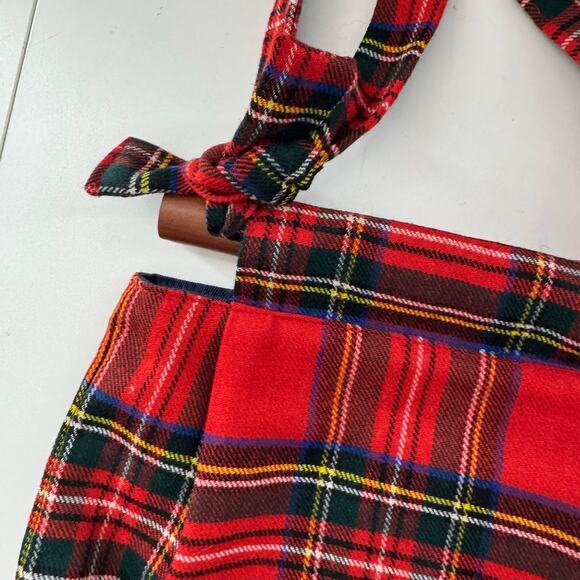 Vintage Smith's Bermuda Wood Handled Plaid Purse Red Tartan Fabric MCM - Picture 2 of 8